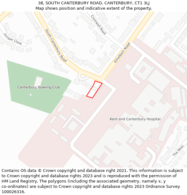 38, SOUTH CANTERBURY ROAD, CANTERBURY, CT1 3LJ: Location map and indicative extent of plot