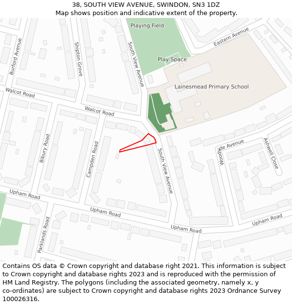 38, SOUTH VIEW AVENUE, SWINDON, SN3 1DZ: Location map and indicative extent of plot