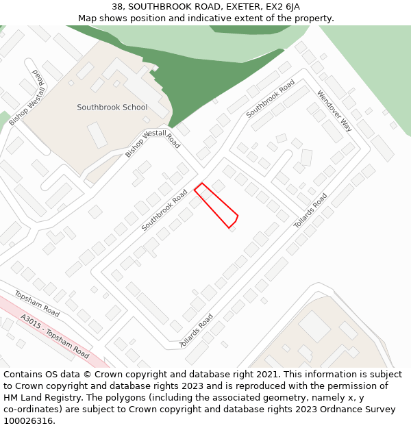 38, SOUTHBROOK ROAD, EXETER, EX2 6JA: Location map and indicative extent of plot