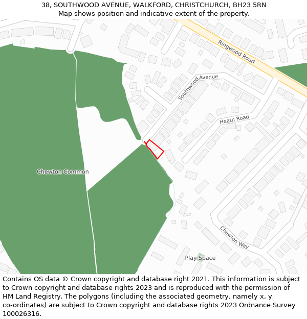 38, SOUTHWOOD AVENUE, WALKFORD, CHRISTCHURCH, BH23 5RN: Location map and indicative extent of plot