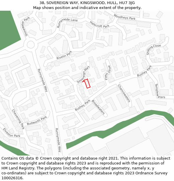 38, SOVEREIGN WAY, KINGSWOOD, HULL, HU7 3JG: Location map and indicative extent of plot