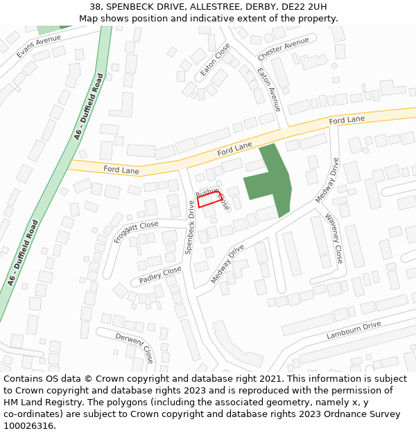 38, SPENBECK DRIVE, ALLESTREE, DERBY, DE22 2UH: Location map and indicative extent of plot