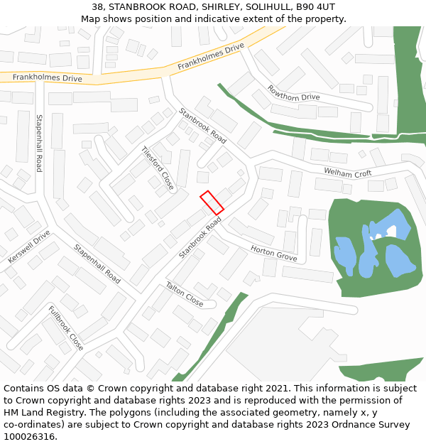 38, STANBROOK ROAD, SHIRLEY, SOLIHULL, B90 4UT: Location map and indicative extent of plot