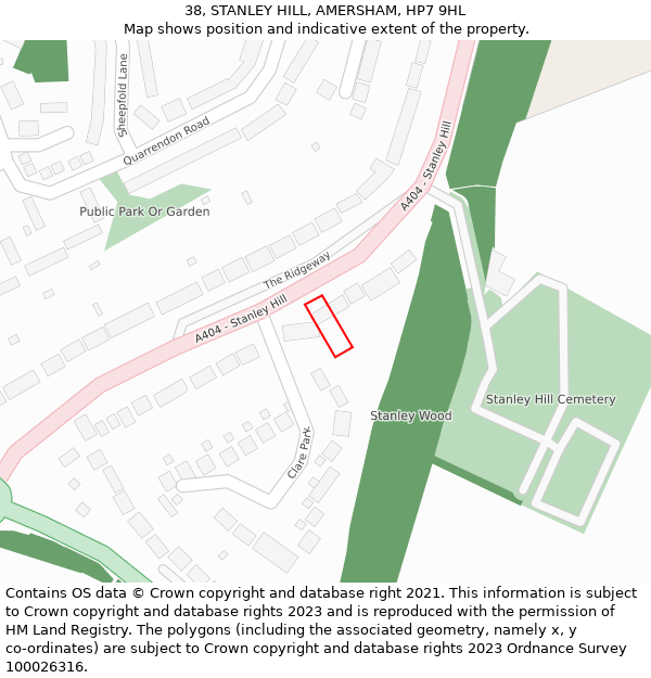 38, STANLEY HILL, AMERSHAM, HP7 9HL: Location map and indicative extent of plot