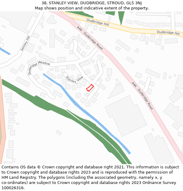 38, STANLEY VIEW, DUDBRIDGE, STROUD, GL5 3NJ: Location map and indicative extent of plot