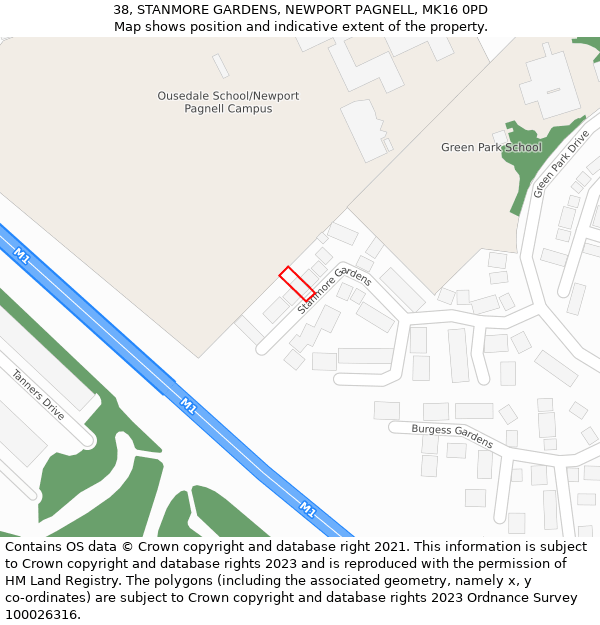 38, STANMORE GARDENS, NEWPORT PAGNELL, MK16 0PD: Location map and indicative extent of plot