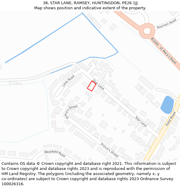 38, STAR LANE, RAMSEY, HUNTINGDON, PE26 1JJ: Location map and indicative extent of plot