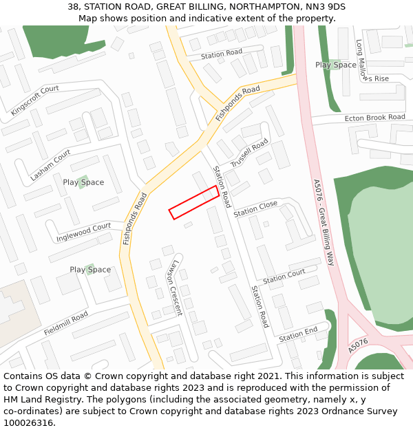 38, STATION ROAD, GREAT BILLING, NORTHAMPTON, NN3 9DS: Location map and indicative extent of plot