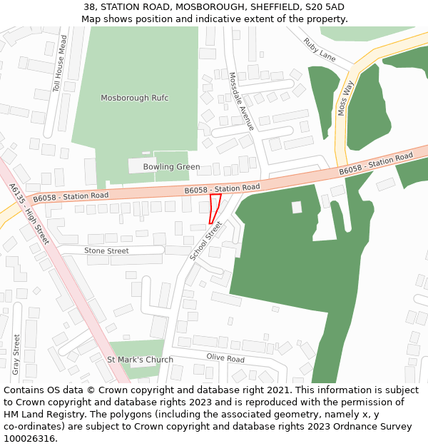 38, STATION ROAD, MOSBOROUGH, SHEFFIELD, S20 5AD: Location map and indicative extent of plot