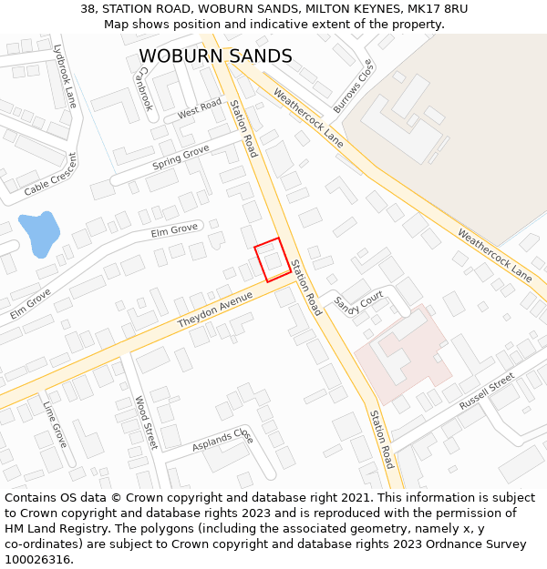 38, STATION ROAD, WOBURN SANDS, MILTON KEYNES, MK17 8RU: Location map and indicative extent of plot