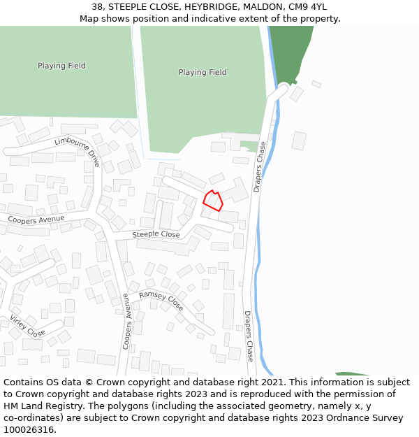 38, STEEPLE CLOSE, HEYBRIDGE, MALDON, CM9 4YL: Location map and indicative extent of plot