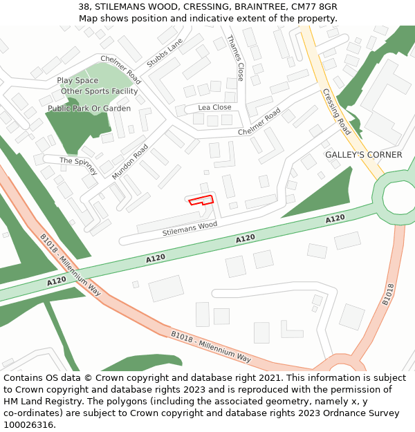 38, STILEMANS WOOD, CRESSING, BRAINTREE, CM77 8GR: Location map and indicative extent of plot