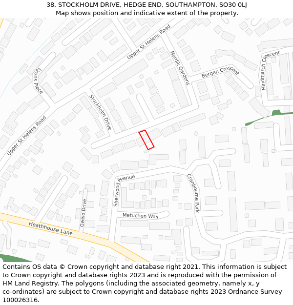 38, STOCKHOLM DRIVE, HEDGE END, SOUTHAMPTON, SO30 0LJ: Location map and indicative extent of plot