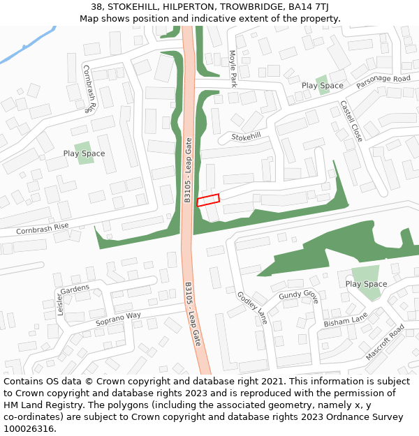 38, STOKEHILL, HILPERTON, TROWBRIDGE, BA14 7TJ: Location map and indicative extent of plot