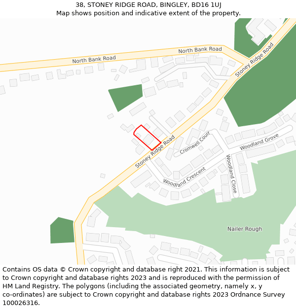 38, STONEY RIDGE ROAD, BINGLEY, BD16 1UJ: Location map and indicative extent of plot