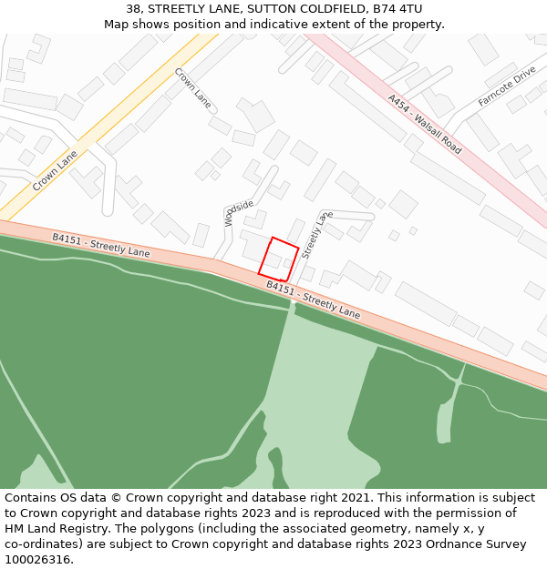 38, STREETLY LANE, SUTTON COLDFIELD, B74 4TU: Location map and indicative extent of plot