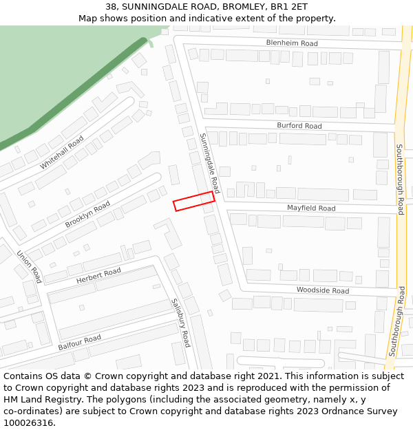 38, SUNNINGDALE ROAD, BROMLEY, BR1 2ET: Location map and indicative extent of plot