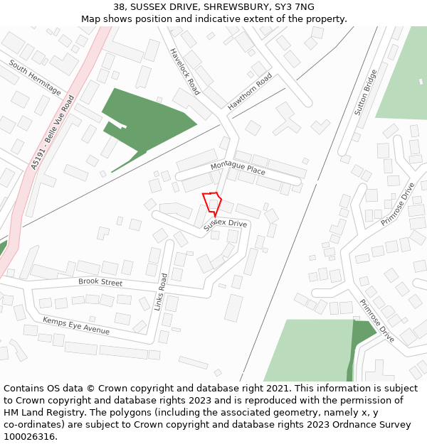 38, SUSSEX DRIVE, SHREWSBURY, SY3 7NG: Location map and indicative extent of plot