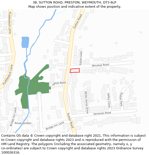 38, SUTTON ROAD, PRESTON, WEYMOUTH, DT3 6LP: Location map and indicative extent of plot