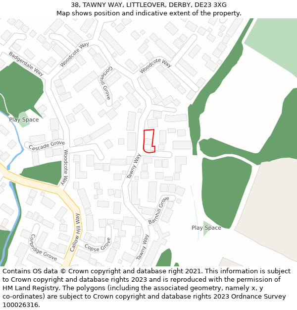 38, TAWNY WAY, LITTLEOVER, DERBY, DE23 3XG: Location map and indicative extent of plot