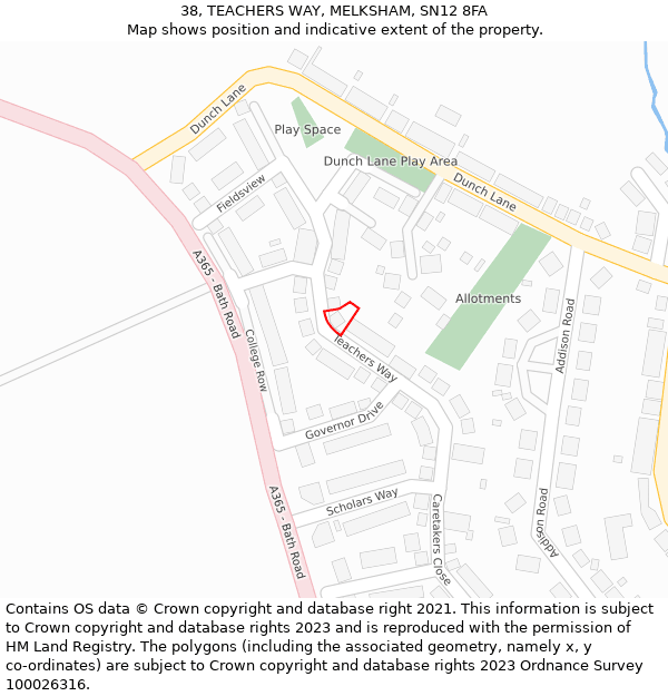 38, TEACHERS WAY, MELKSHAM, SN12 8FA: Location map and indicative extent of plot