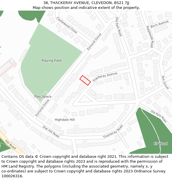 38, THACKERAY AVENUE, CLEVEDON, BS21 7JJ: Location map and indicative extent of plot