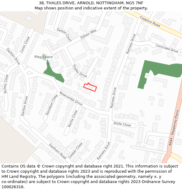 38, THALES DRIVE, ARNOLD, NOTTINGHAM, NG5 7NF: Location map and indicative extent of plot