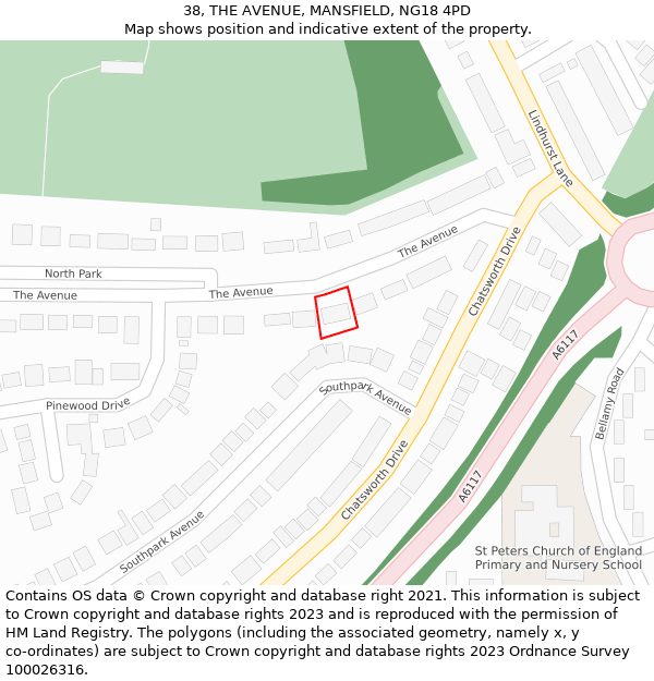 38, THE AVENUE, MANSFIELD, NG18 4PD: Location map and indicative extent of plot