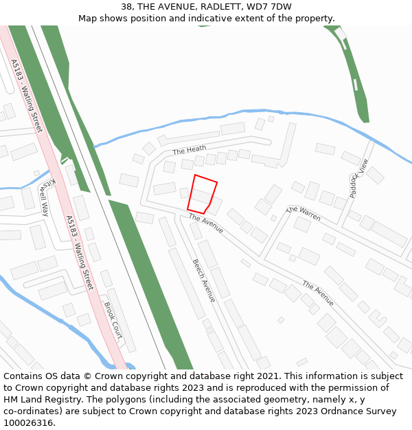 38, THE AVENUE, RADLETT, WD7 7DW: Location map and indicative extent of plot