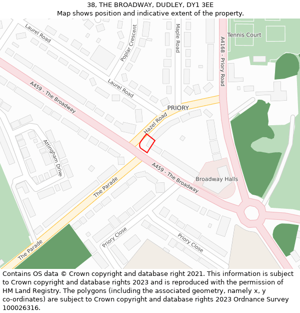38, THE BROADWAY, DUDLEY, DY1 3EE: Location map and indicative extent of plot