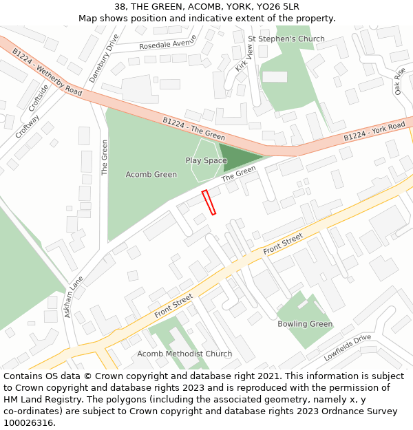 38, THE GREEN, ACOMB, YORK, YO26 5LR: Location map and indicative extent of plot