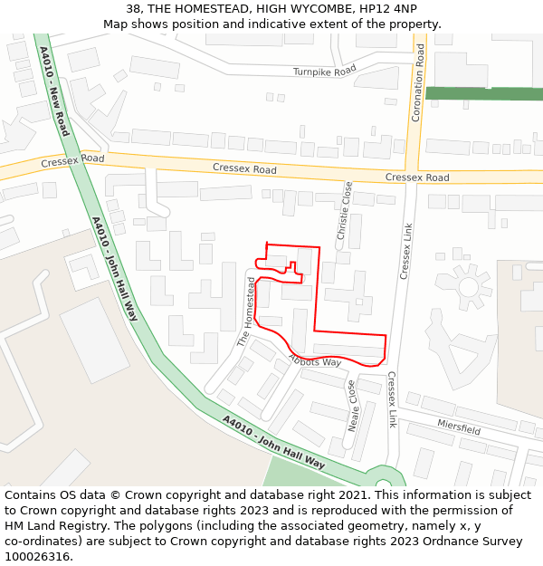 38, THE HOMESTEAD, HIGH WYCOMBE, HP12 4NP: Location map and indicative extent of plot