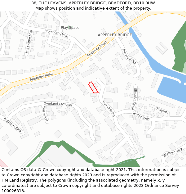 38, THE LEAVENS, APPERLEY BRIDGE, BRADFORD, BD10 0UW: Location map and indicative extent of plot