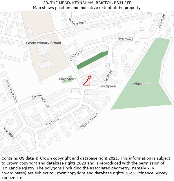 38, THE MEAD, KEYNSHAM, BRISTOL, BS31 1FF: Location map and indicative extent of plot