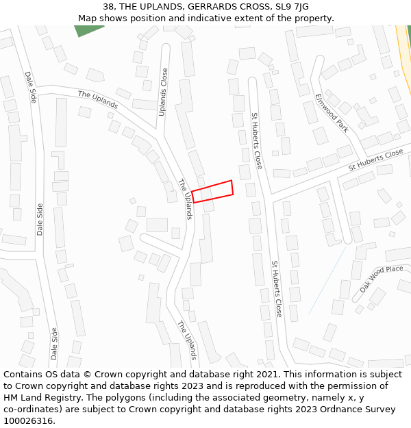 38, THE UPLANDS, GERRARDS CROSS, SL9 7JG: Location map and indicative extent of plot