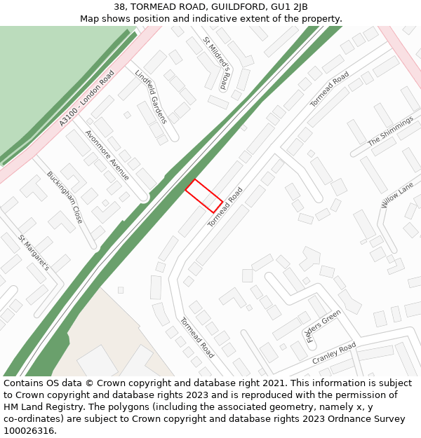 38, TORMEAD ROAD, GUILDFORD, GU1 2JB: Location map and indicative extent of plot