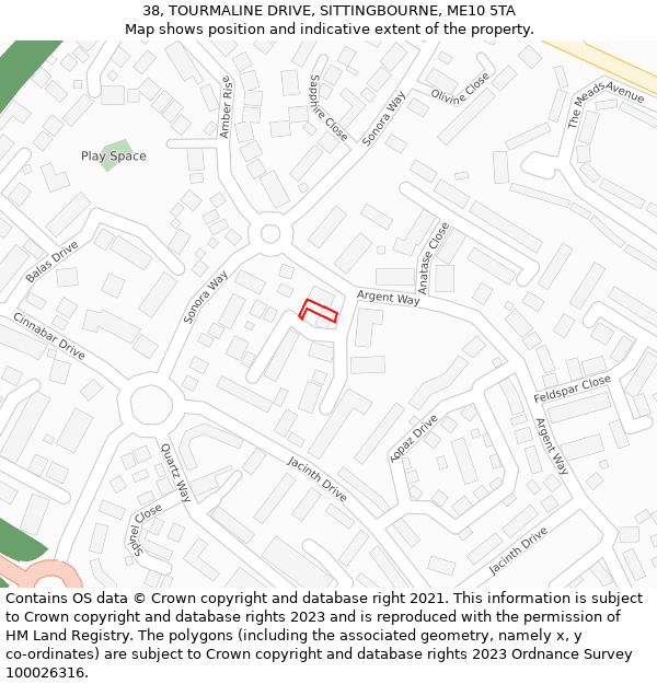 38, TOURMALINE DRIVE, SITTINGBOURNE, ME10 5TA: Location map and indicative extent of plot