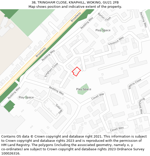 38, TRINGHAM CLOSE, KNAPHILL, WOKING, GU21 2FB: Location map and indicative extent of plot