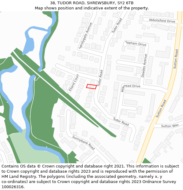 38, TUDOR ROAD, SHREWSBURY, SY2 6TB: Location map and indicative extent of plot