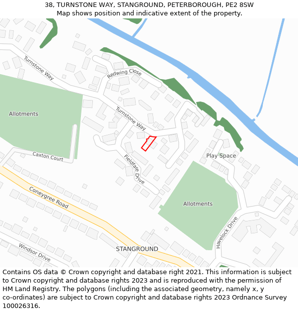 38, TURNSTONE WAY, STANGROUND, PETERBOROUGH, PE2 8SW: Location map and indicative extent of plot
