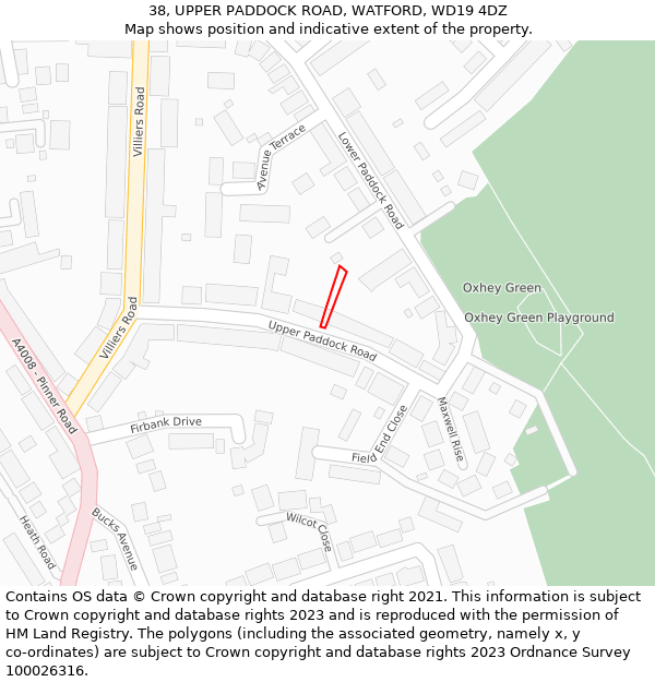 38, UPPER PADDOCK ROAD, WATFORD, WD19 4DZ: Location map and indicative extent of plot