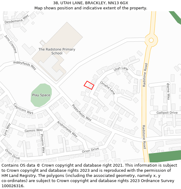 38, UTAH LANE, BRACKLEY, NN13 6GX: Location map and indicative extent of plot