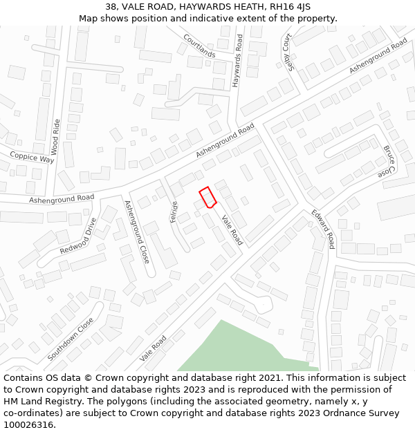 38, VALE ROAD, HAYWARDS HEATH, RH16 4JS: Location map and indicative extent of plot