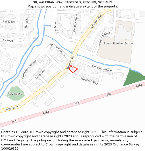 38, VALERIAN WAY, STOTFOLD, HITCHIN, SG5 4HG: Location map and indicative extent of plot