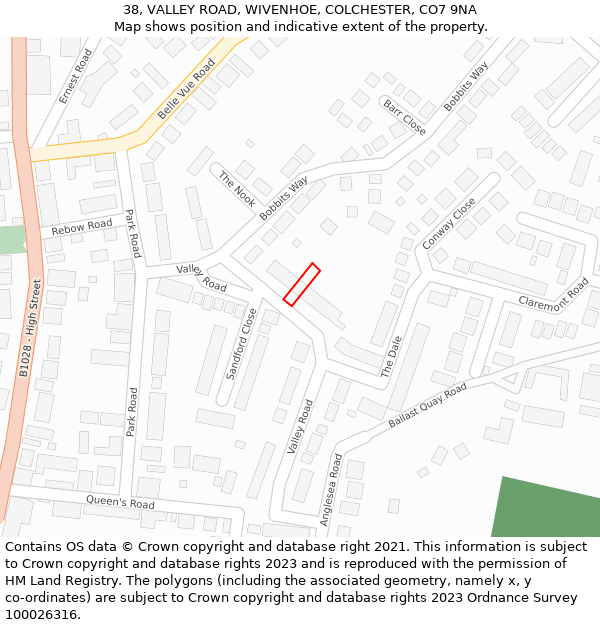 38, VALLEY ROAD, WIVENHOE, COLCHESTER, CO7 9NA: Location map and indicative extent of plot