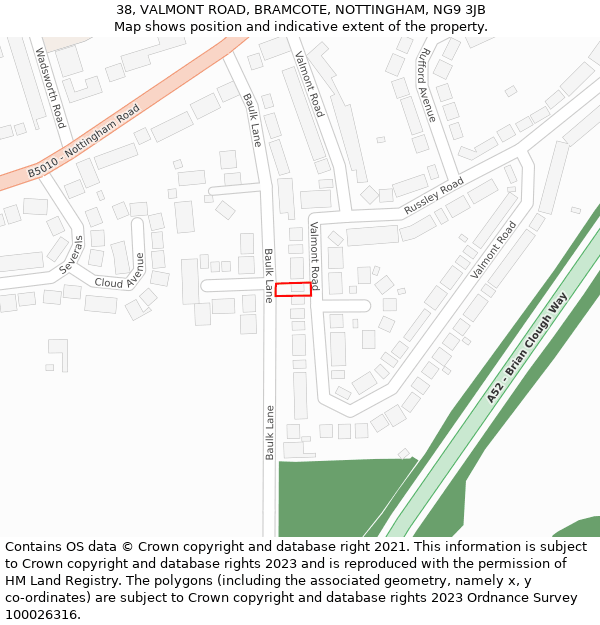 38, VALMONT ROAD, BRAMCOTE, NOTTINGHAM, NG9 3JB: Location map and indicative extent of plot