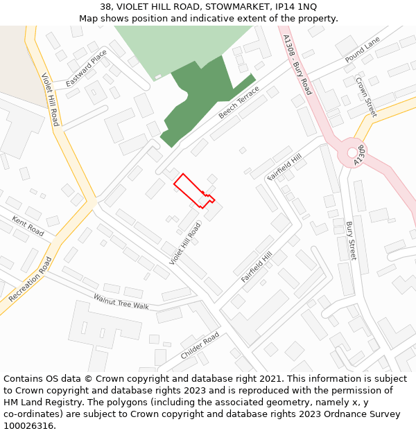 38, VIOLET HILL ROAD, STOWMARKET, IP14 1NQ: Location map and indicative extent of plot