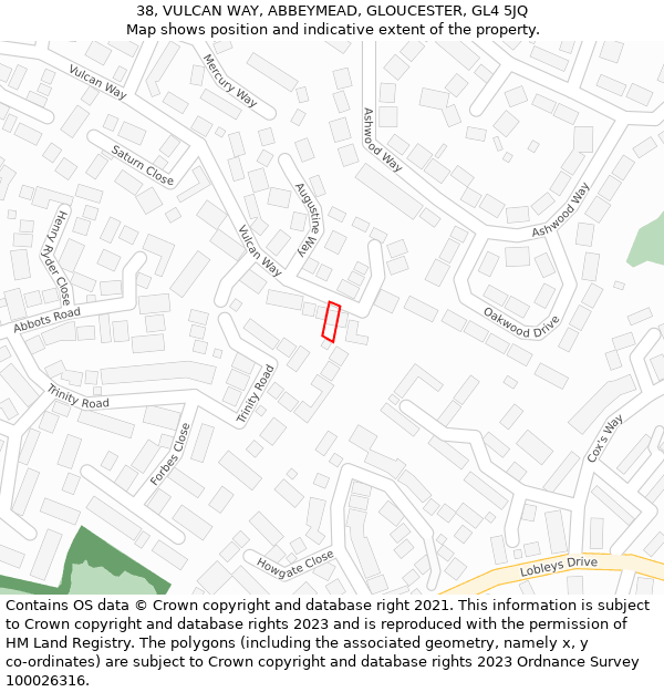 38, VULCAN WAY, ABBEYMEAD, GLOUCESTER, GL4 5JQ: Location map and indicative extent of plot