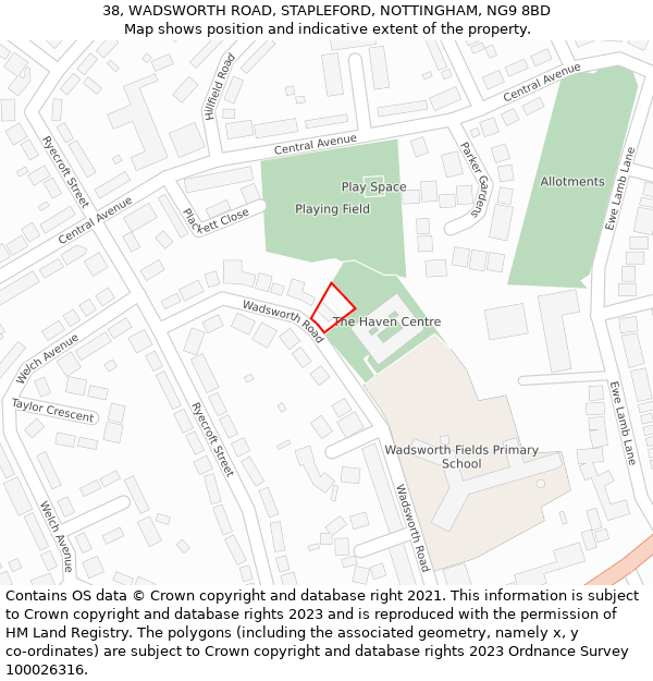 38, WADSWORTH ROAD, STAPLEFORD, NOTTINGHAM, NG9 8BD: Location map and indicative extent of plot