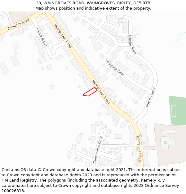 38, WAINGROVES ROAD, WAINGROVES, RIPLEY, DE5 9TB: Location map and indicative extent of plot